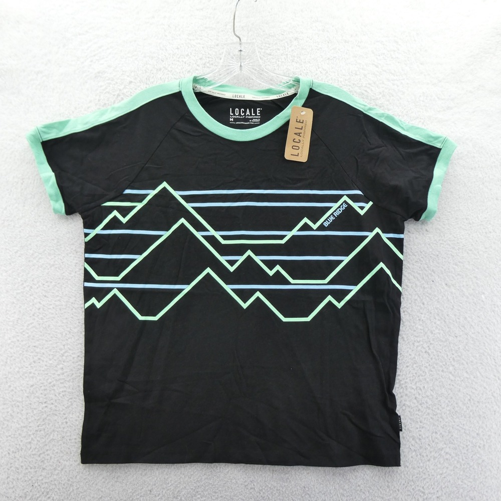 Locale Shirt Womens Medium Blue‎ Ridge Mountains Black Mint Green Graphic Cotton